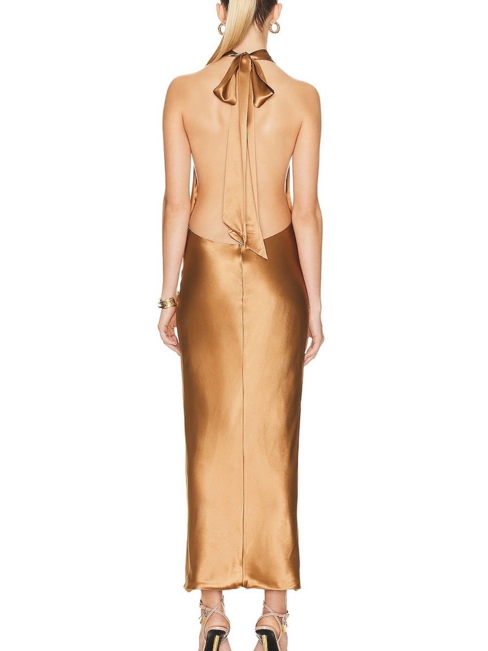 AEXAE Silk Backless Maxi Dress in Light Brown - Picture 3 of 12
